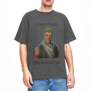 Fortnite Gamer I Survived the Bite of 87 Tee Shirt Crew Neck Pure Cotton T-Shirt Streetwear