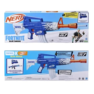 Nerf Fortnite M4 Blaster Battle Ready Kit and Fortnite Blue Shock Frenzy Deluxe Electric Display Storage Case and Organizer – Birthday Present for Kids