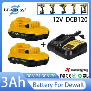 Cordless 12V 3.0Ah Lithium Ion Rechargeable Battery Pack Compatible with Dewalt DCB120 DCB124 DW089LG DCD701F2 Power Tools and Laser Levels