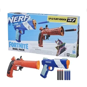 Fortnite Retro Nerf Blaster Red and Blue Soft Foam Dart Tabletop Game for Kids Boys Birthday Party Gift Set by Hasbro Officially Licensed