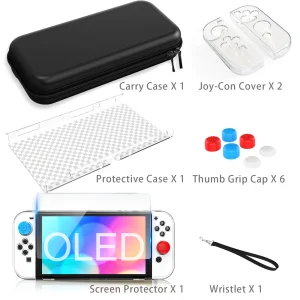 Nintendo Switch OLED Model Ultimate Travel Case – Complete 9 Piece Accessories Bundle for 2021 Released Console