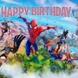 Giant Fortnite Video Game Party Backdrop – Personalized Kids Birthday Decorations and Cake Table Photography Background