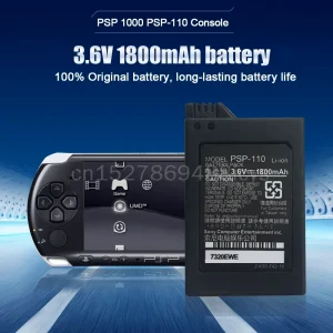 Original Replacement 3.6V 1800mAh Lithium Rechargeable Battery For PSP 1000/110 Handheld Game Console with Cable and 4-5 Hours Playtime