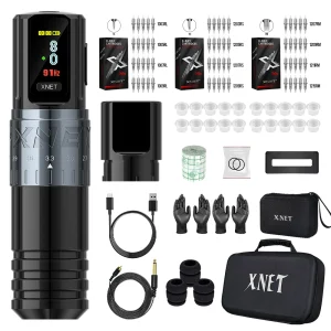 XNET Vipera Wireless Tattoo Machine Kit Adjustable Stroke 2.4-4.2mm OLED Display 60pcs Mixed Tattoo Cartridge for Tattoo Artists