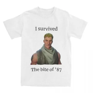 Fortnite Fans Funny Tee – I Survived the Bite of 87 Gaming T Shirt for Men and Women