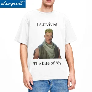 Fortnitions I Survived The Bite Of 87 T-Shirt Men Women Shooting Game Humor Pure Cotton Tees Crewneck T Shirt Plus Size Clothing