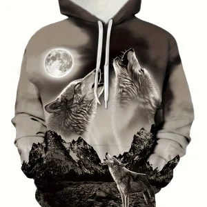 Trendy Mens Sweatshirt with 3D Wolf Print for Street Fashion New Arrivals